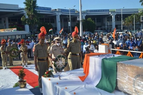 J&K Anti-Terror Operation : Public crowded in MBB Airport as Martyr Sudip Sarkar's Dead Body has been brought to Tripura 